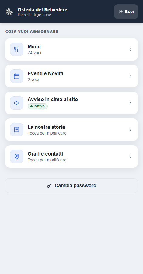 L'app del pannello di controllo, sul telefono